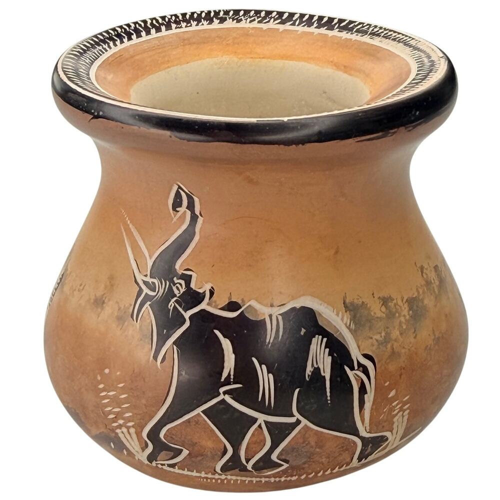 Kenyan Kisii Soapstone Vase Hand Carved African Safari Folk Art Boho Decor